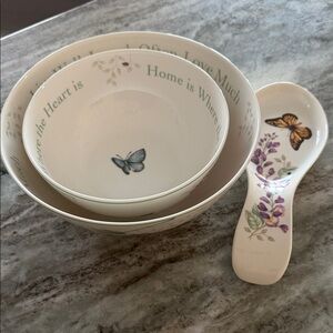 Lenox Butterfly Meadow Serving Bowl Set with Spoon Rest